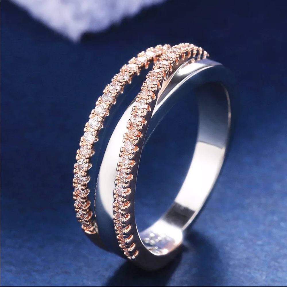 New 925 Silver Two Tone Diamond Beautiful Ring